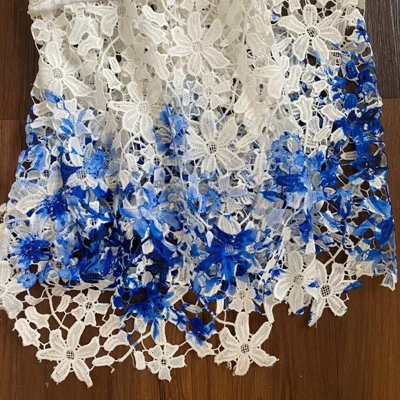 Elie Tahari white royal blue lace crochet floral sleeveless casual maxi dress - Picture 7 of 9